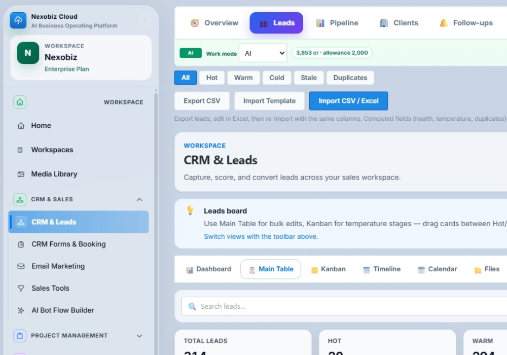 CRM & Leads module preview